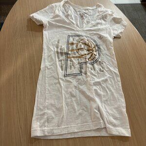 Indiana Pacers V Neck T Shirt Women's Small White Short Sleeve Adidas NBA Cotton